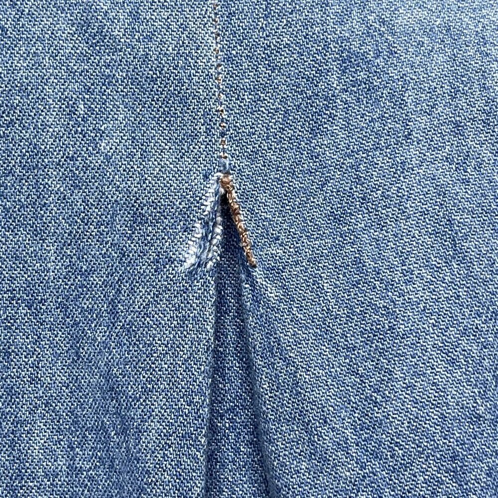 Vintage Venezia Denim Shirt L Blue Band Collar Silver Buttons Relaxed Fit - Picture 5 of 8